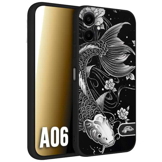 CUSTOMIZZA - Custodia cover nera morbida in tpu compatibile per Samsung A06 carpa koi black and white bianco a rilievo disegnato tattoo tatuaggio