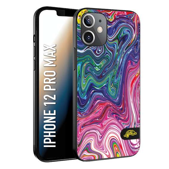 CUSTOMIZZA - Custodia cover nera morbida in tpu compatibile per iPhone 12 PRO MAX colorata fantasia vortice marmo arcobaleno rosa blu fucsia