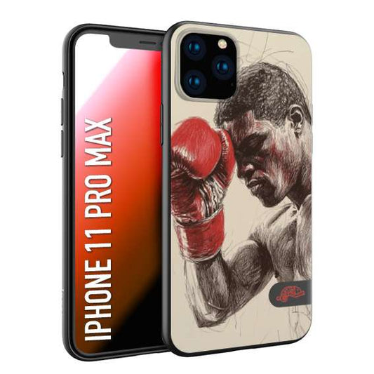 CUSTOMIZZA - Custodia cover nera morbida in tpu compatibile per iPhone 11 PRO MAX pugilato pugili disegno tattoo guantoni boxer pesi massimi