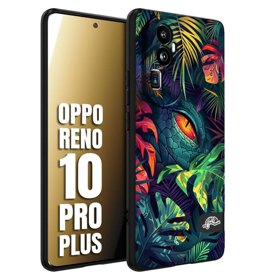 CUSTOMIZZA - Custodia cover nera morbida in tpu compatibile per Oppo Reno 10 PRO PLUS animali color giungla tropicale occhio di coccodrillo alligatore disegnato