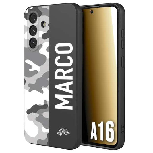 CUSTOMIZZA - Custodia cover nera morbida in tpu compatibile per Samsung A16 camouflage mimetico militare personalizzata nome bianco