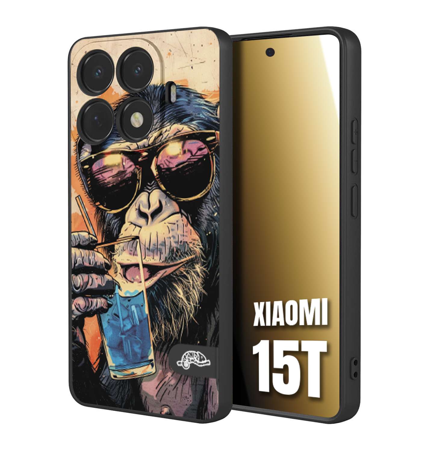CUSTOMIZZA - Custodia cover nera morbida in tpu compatibile per Xiaomi 15T estate disegnata cocktails animali simpatici scimmia monkey negroni