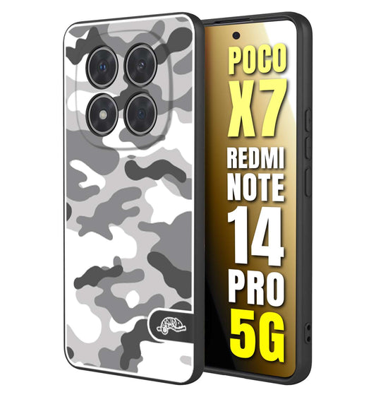 CUSTOMIZZA - Custodia cover nera morbida in tpu compatibile per Xiaomi Redmi Note 14 PRO 5G camouflage mimetico militare bianco white