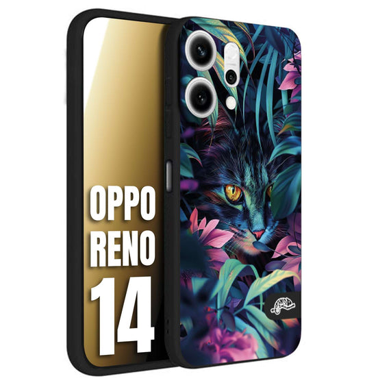 CUSTOMIZZA - Custodia cover nera morbida in tpu compatibile per Oppo Reno 14 animali color giungla tropicale occhio di gatto colori vibranti disegnato