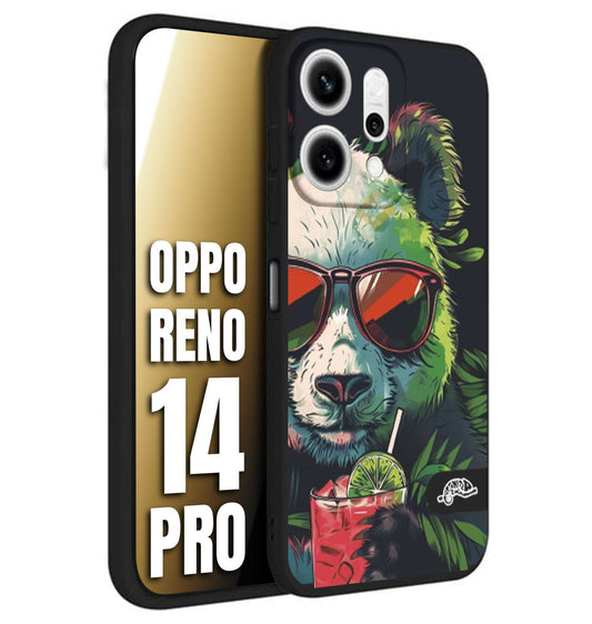 CUSTOMIZZA - Custodia cover nera morbida in tpu compatibile per Oppo Reno 14 PRO estate disegnata cocktails animali simpatici panda mojito