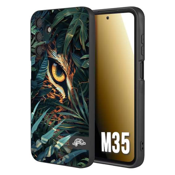 CUSTOMIZZA - Custodia cover nera morbida in tpu compatibile per Samsung M35 animali color giungla tropicale occhio di giaguaro felino disegnato