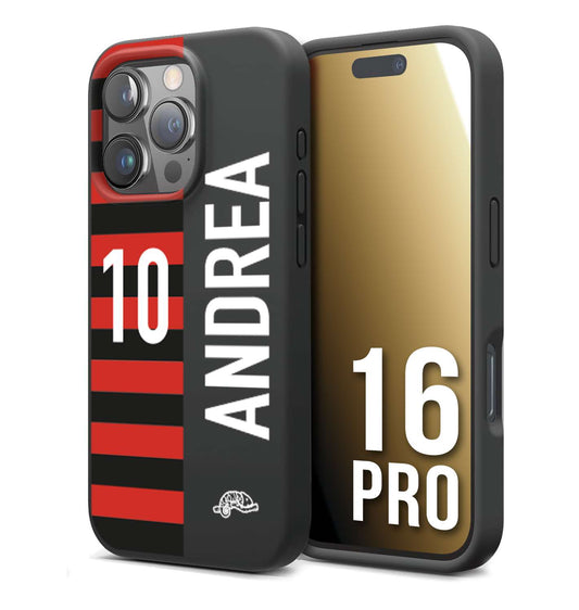 CUSTOMIZZA - Custodia cover nera morbida in tpu compatibile per iPhone 16 PRO personalizzata calcio football nome e numero calciatori rossonera