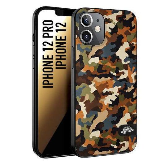 CUSTOMIZZA - Custodia cover nera morbida in tpu compatibile per iPhone 12 - 12 PRO camouflage mimetico militare moderno blu marrone beige