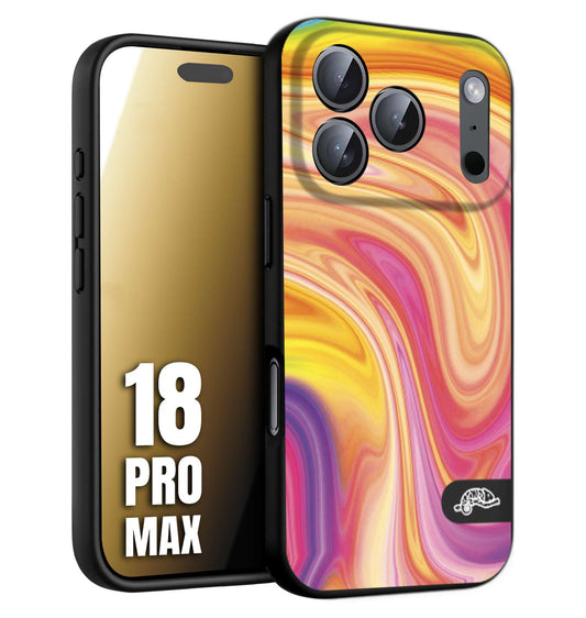 CUSTOMIZZA - Custodia cover nera morbida in tpu compatibile per iPhone 18 PRO MAX colorata fantasia vortice marmo onde rosa fucsia gialla