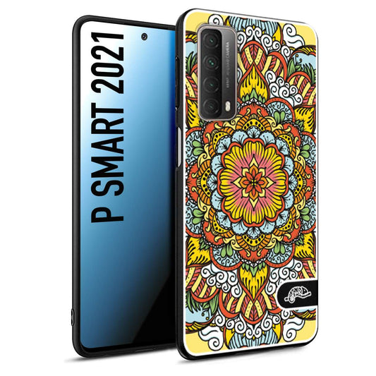 CUSTOMIZZA - Custodia cover nera morbida in tpu compatibile per Huawei P Smart 2021 mandala colorato fiore nuvole arancione