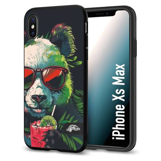 CUSTOMIZZA - Custodia cover nera morbida in tpu compatibile per iPhone Xs Max estate disegnata cocktails animali simpatici panda mojito