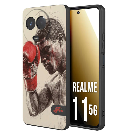 CUSTOMIZZA - Custodia cover nera morbida in tpu compatibile per Realme 11 5G pugilato pugili disegno tattoo guantoni boxer pesi massimi