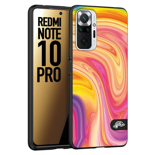 CUSTOMIZZA - Custodia cover nera morbida in tpu compatibile per Xiaomi Redmi Note 10 PRO colorata fantasia vortice marmo onde rosa fucsia gialla