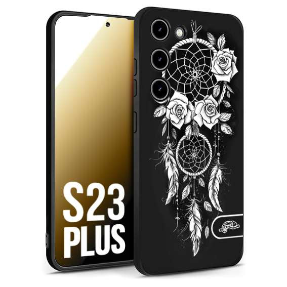 CUSTOMIZZA - Custodia cover nera morbida in tpu compatibile per Samsung S23 PLUS acchiappasogni dreamcatcher black and white bianco a rilievo disegnato tattoo tatuaggio