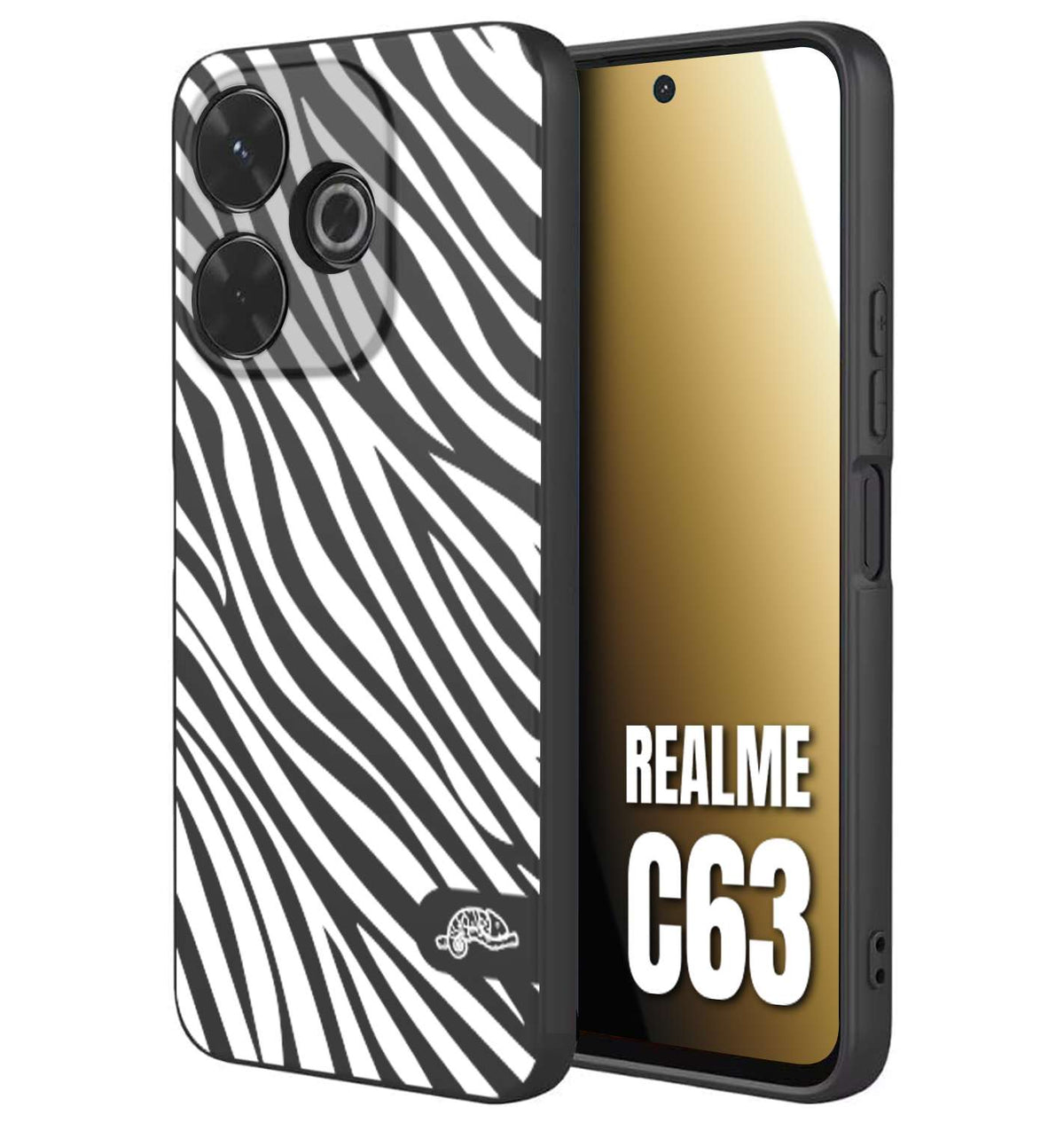 CUSTOMIZZA - Custodia cover nera morbida in tpu compatibile per Realme C63 zebrata maculata a rilievo soft touch donna bianca