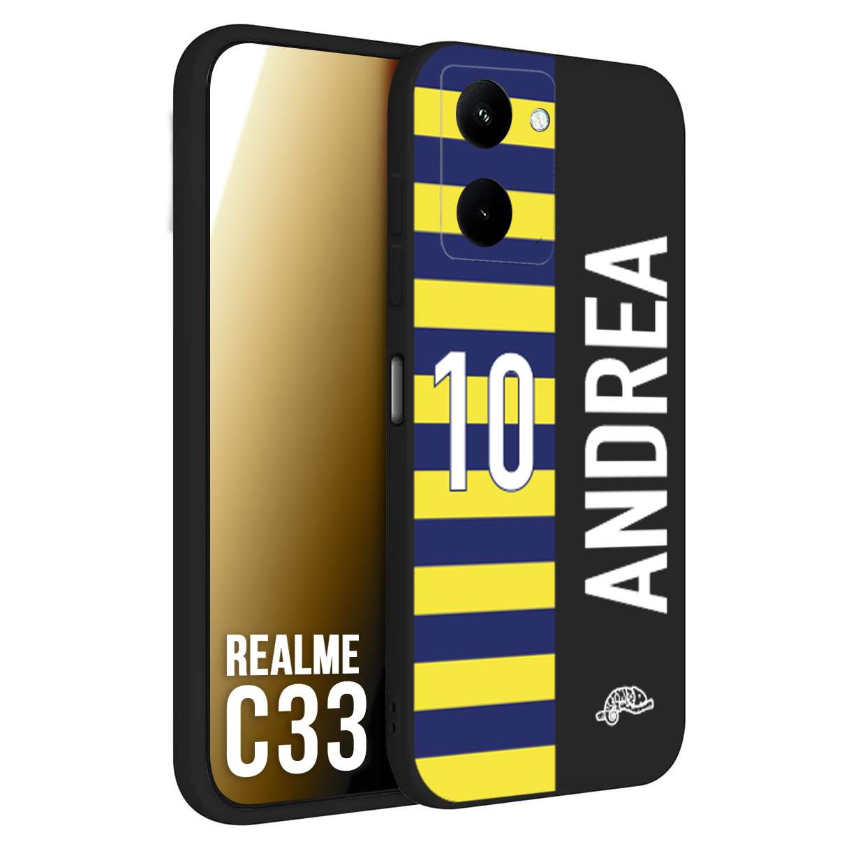 CUSTOMIZZA - Custodia cover nera morbida in tpu compatibile per Oppo Realme C33 personalizzata calcio football nome e numero calciatori giallo blu