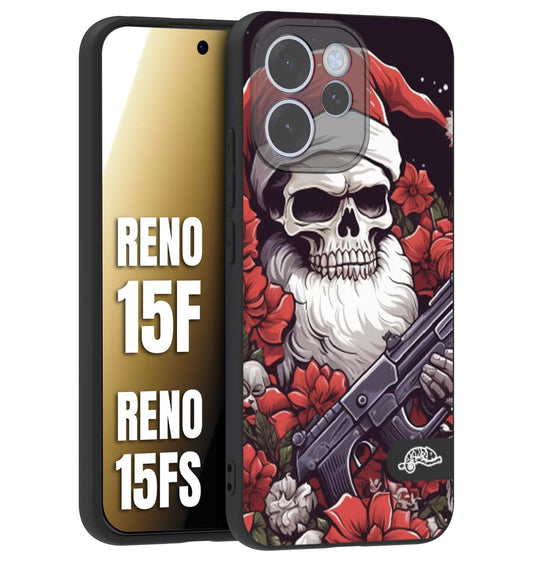 CUSTOMIZZA - Custodia cover nera morbida in tpu compatibile per Oppo Reno 15 F - Reno 15 FS teschio natale santa claus fiori tattoo disegnato