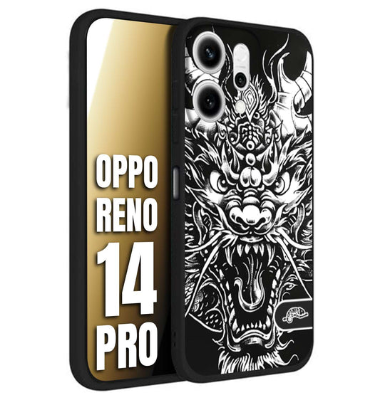 CUSTOMIZZA - Custodia cover nera morbida in tpu compatibile per Oppo Reno 14 PRO drago black and white bianco a rilievo disegnato tattoo tatuaggio