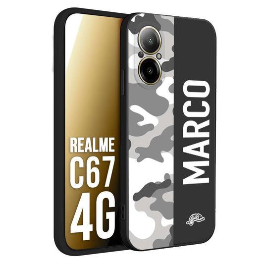 CUSTOMIZZA - Custodia cover nera morbida in tpu compatibile per Oppo C67 4G camouflage mimetico militare personalizzata nome bianco