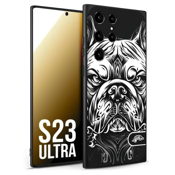 CUSTOMIZZA - Custodia cover nera morbida in tpu compatibile per Samsung S23 ULTRA bulldog bianco a rilievo disegnato tattoo tatuaggio