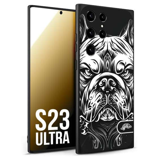 CUSTOMIZZA - Custodia cover nera morbida in tpu compatibile per Samsung S23 ULTRA bulldog bianco a rilievo disegnato tattoo tatuaggio