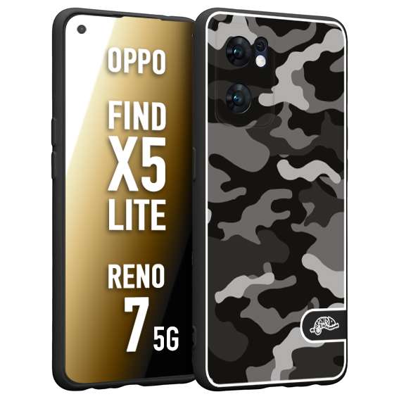 CUSTOMIZZA - Custodia cover nera morbida in tpu compatibile per Oppo Reno 7 - Find X5 LITE camouflage mimetico militare nero black grigio