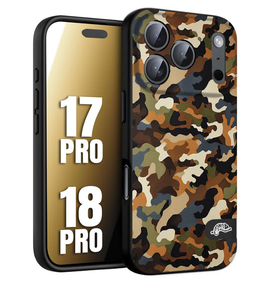 CUSTOMIZZA - Custodia cover nera morbida in tpu compatibile per iPhone 17 PRO - 18 PRO camouflage mimetico militare moderno blu marrone beige