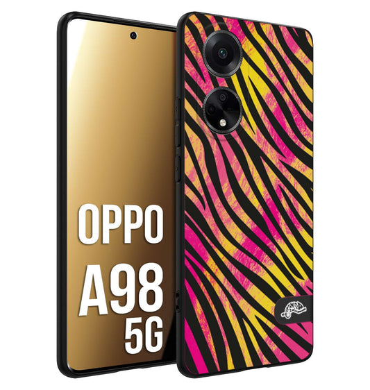 CUSTOMIZZA - Custodia cover nera morbida in tpu compatibile per Oppo A98 5G zebrata maculata a rilievo soft touch donna fucsia gialla