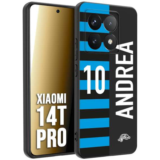 CUSTOMIZZA - Custodia cover nera morbida in tpu compatibile per Xiaomi 14T PRO personalizzata calcio football nome e numero calciatori nerazzurra