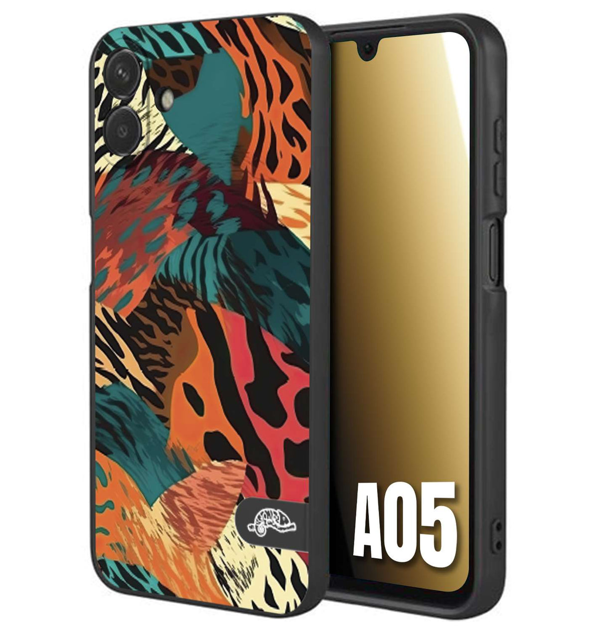 CUSTOMIZZA - Custodia cover nera morbida in tpu compatibile per Samsung A05 leopardato tigrato tiger colorata summer arancio verde fucsia