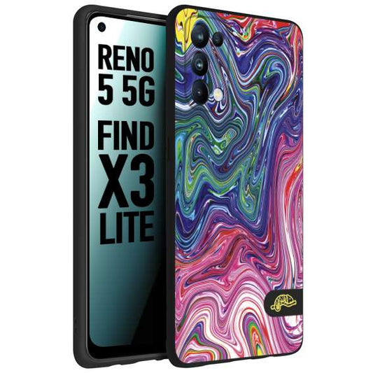 CUSTOMIZZA - Custodia cover nera morbida in tpu compatibile per Oppo Reno 5 5G colorata fantasia vortice marmo arcobaleno rosa blu fucsia