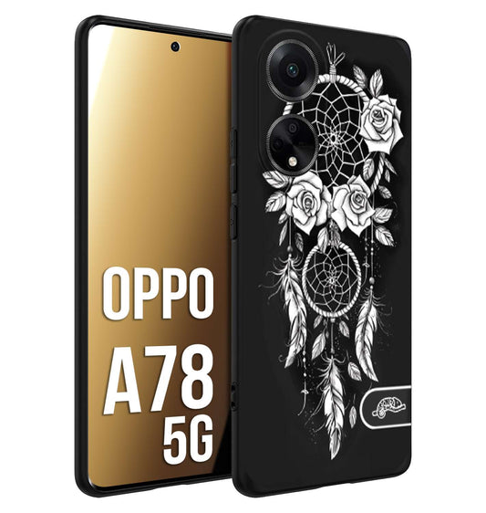 CUSTOMIZZA - Custodia cover nera morbida in tpu compatibile per Oppo A78 5G acchiappasogni dreamcatcher black and white bianco a rilievo disegnato tattoo tatuaggio