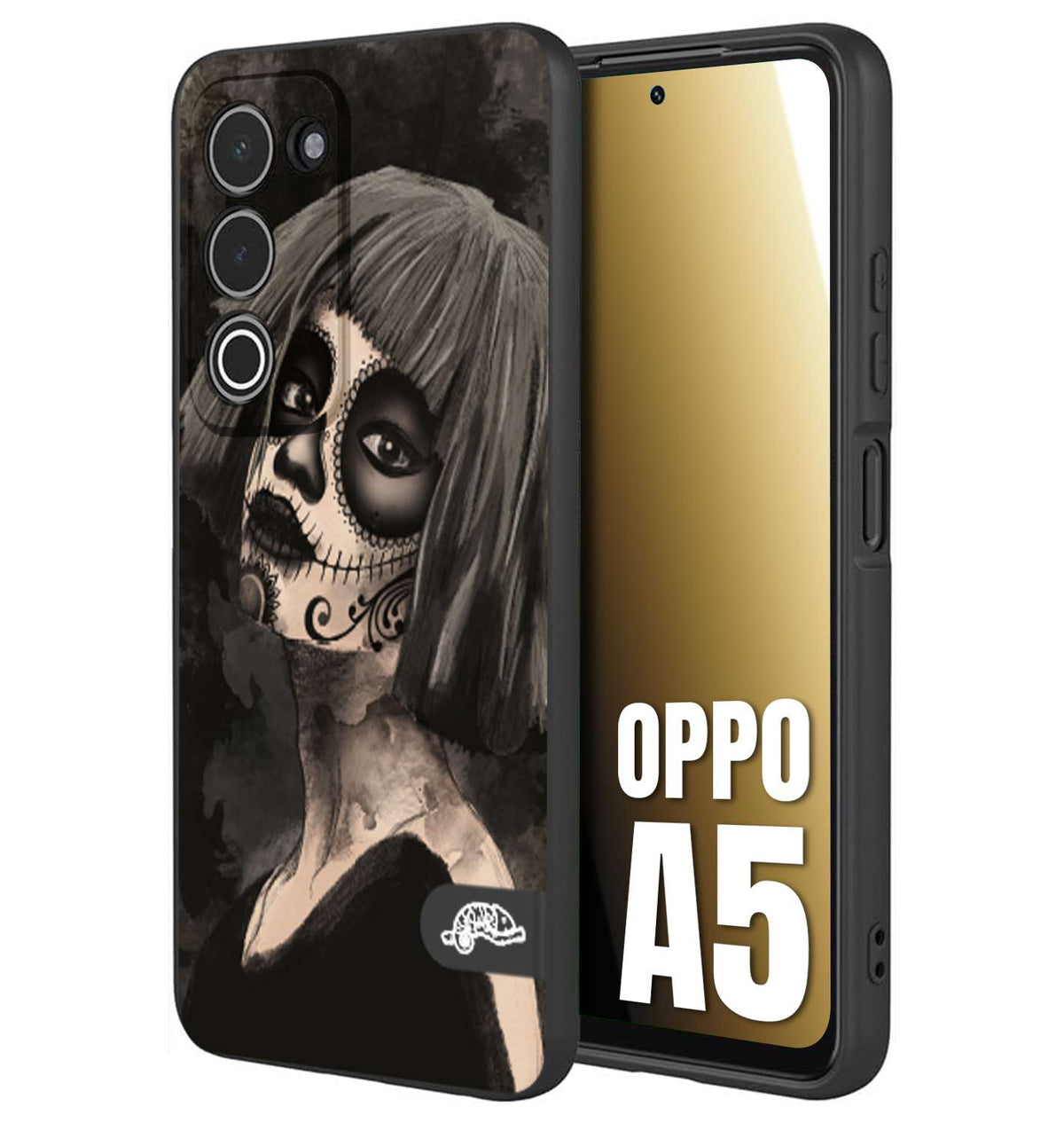 CUSTOMIZZA - Custodia cover nera morbida in tpu compatibile per Oppo A5 chicana messicana dea de la muerte donna santa tattoo disegnata