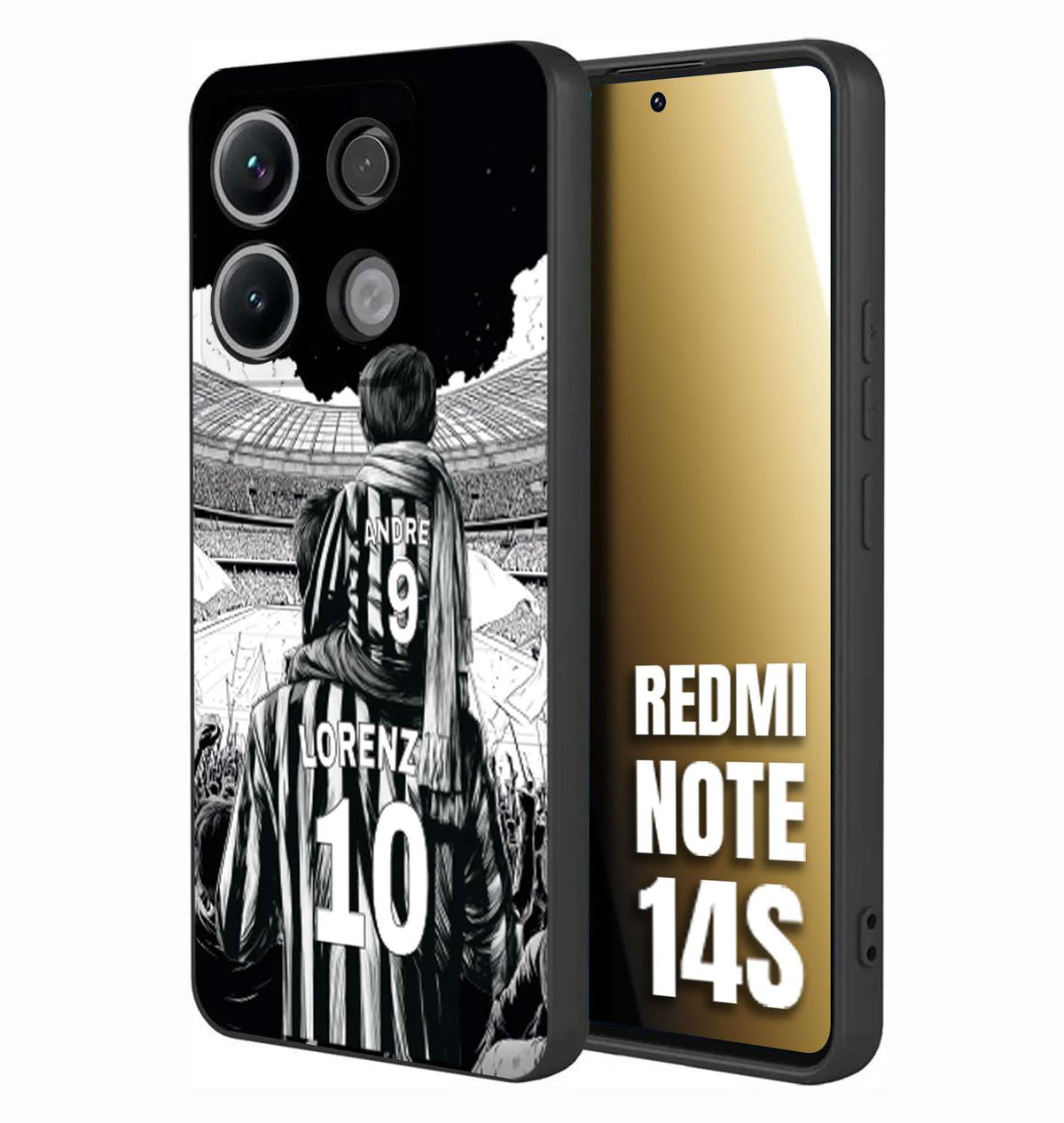 CUSTOMIZZA - Custodia cover nera morbida in tpu compatibile per Xiaomi Redmi Note 14S personalizzata calcio football nome e numero calciatori bianconeri bianca e nera