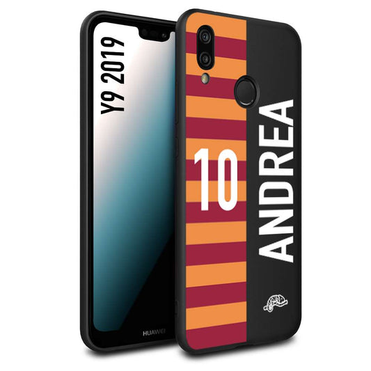 CUSTOMIZZA - Custodia cover nera morbida in tpu compatibile per Huawei Y9 2019 personalizzata calcio football nome e numero calciatori giallo rossi