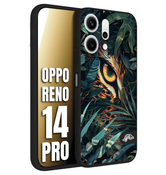 CUSTOMIZZA - Custodia cover nera morbida in tpu compatibile per Oppo Reno 14 PRO animali color giungla tropicale occhio di giaguaro felino disegnato