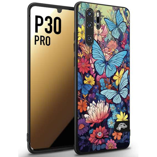 CUSTOMIZZA - Custodia cover nera morbida in tpu compatibile per Huawei P30 PRO farfalle butterfly moderno donna disegnate gialla blu rosa