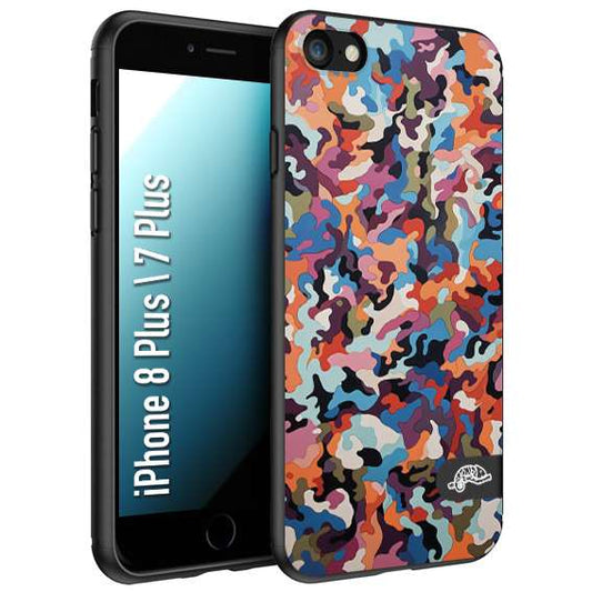 CUSTOMIZZA - Custodia cover nera morbida in tpu compatibile per iPhone 7 Plus - 8 plus camouflage mimetico militare moderno blu arancio rosa