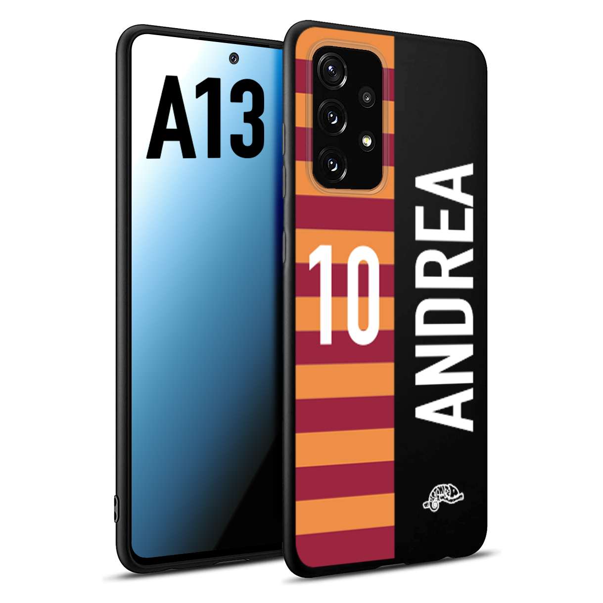 CUSTOMIZZA - Custodia cover nera morbida in tpu compatibile per Samsung A13 personalizzata calcio football nome e numero calciatori giallo rossi