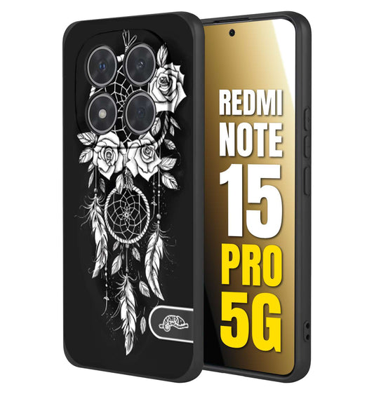 CUSTOMIZZA - Custodia cover nera morbida in tpu compatibile per Xiaomi Redmi Note 15 PRO 5G acchiappasogni dreamcatcher black and white bianco a rilievo disegnato tattoo tatuaggio