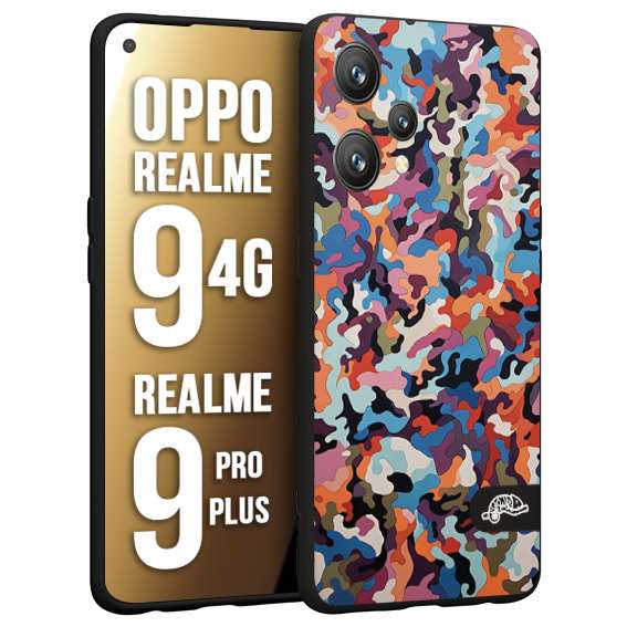 CUSTOMIZZA - Custodia cover nera morbida in tpu compatibile per Realme 9 4G - 9 PRO PLUS camouflage mimetico militare moderno blu arancio rosa