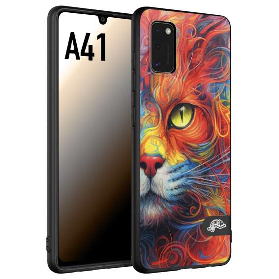 CUSTOMIZZA - Custodia cover nera morbida in tpu compatibile per Samsung A41 animali color cat gatto viso colori vibranti disegnato schizzo