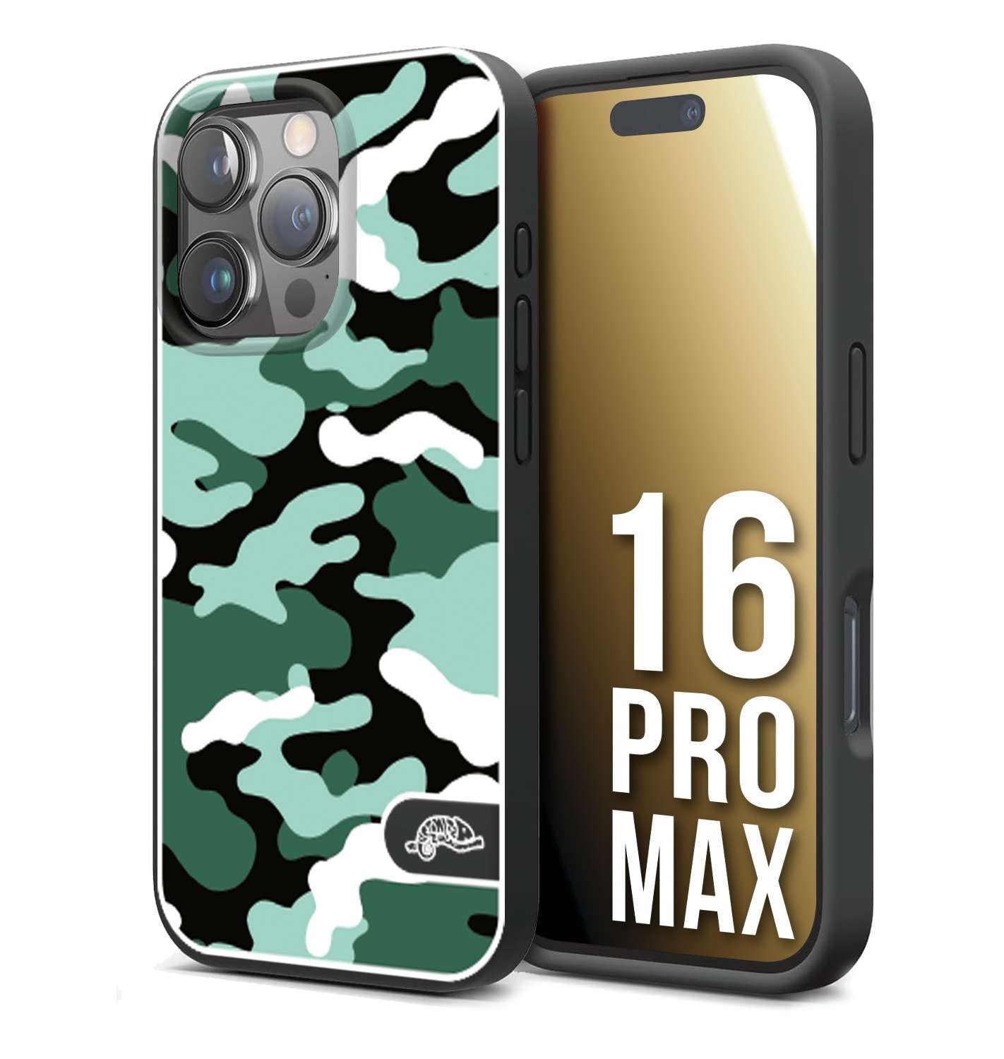 CUSTOMIZZA - Custodia cover nera morbida in tpu compatibile per iPhone 16 PRO MAX camouflage mimetico militare verde green