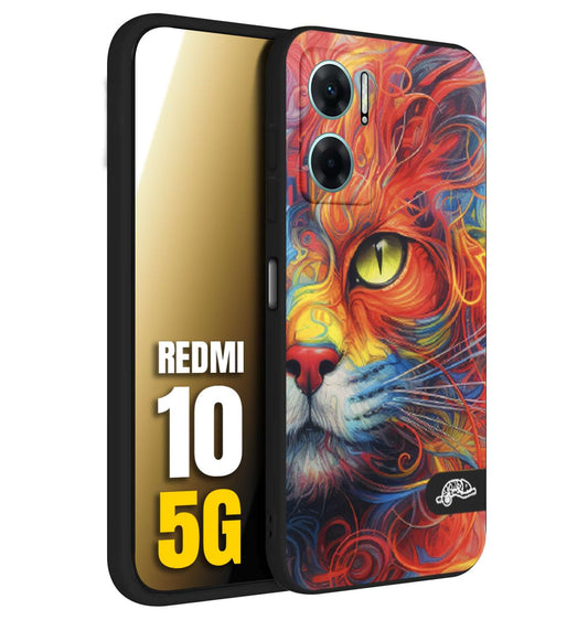 CUSTOMIZZA - Custodia cover nera morbida in tpu compatibile per Xiaomi Redmi 10 5G animali color cat gatto viso colori vibranti disegnato schizzo