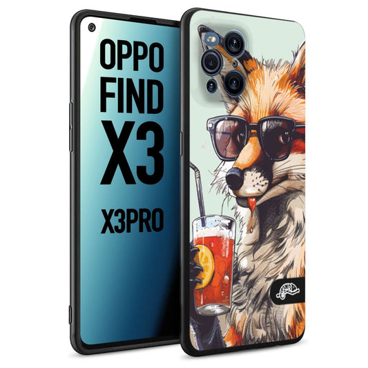 CUSTOMIZZA - Custodia cover nera morbida in tpu compatibile per Oppo Find X3 - Find X3 Pro 5G estate disegnata cocktails animali simpatici fox volpe negroni