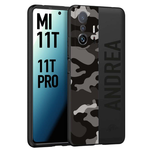 CUSTOMIZZA - Custodia cover nera morbida in tpu compatibile per Xiaomi Mi 11T - Mi 11T PRO camouflage mimetico militare personalizzata nome