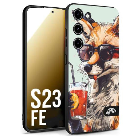 CUSTOMIZZA - Custodia cover nera morbida in tpu compatibile per Samsung S23 FE estate disegnata cocktails animali simpatici fox volpe negroni