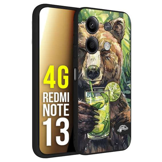 CUSTOMIZZA - Custodia cover nera morbida in tpu compatibile per Xiaomi Redmi Note 13 4G fiori estate disegnata cocktails animali simpatici orso bear negroni