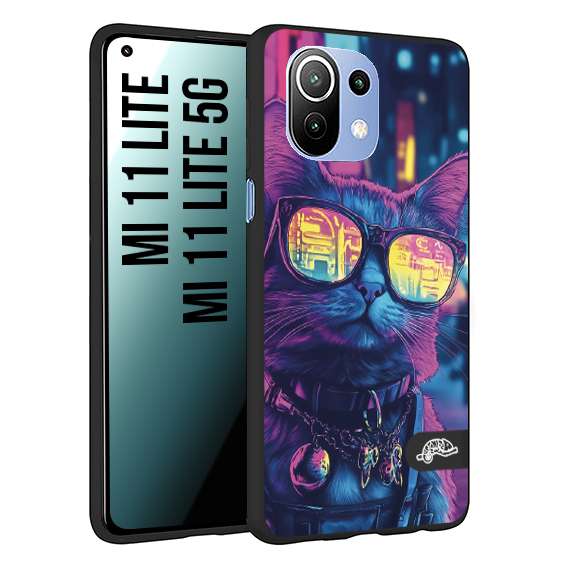 CUSTOMIZZA - Custodia cover nera morbida in tpu compatibile per Xiaomi Mi 11 Lite / Mi 11 Lite 5G animali cyberpunk gatto street cat fucsia blu giallo