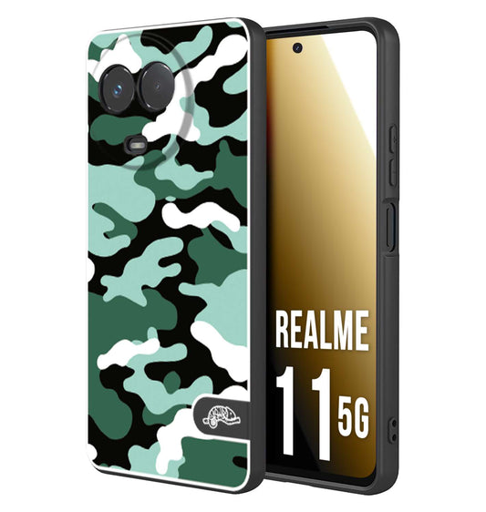 CUSTOMIZZA - Custodia cover nera morbida in tpu compatibile per Oppo Realme 11 5G camouflage mimetico militare verde green